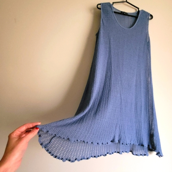 Parkhurst Dusty Blue Knit Dress with Lettuce Trim Hem Size M - Picture 7 of 7